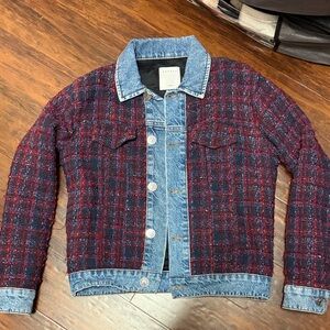 Sandro Blue Denim Jacket with tweed